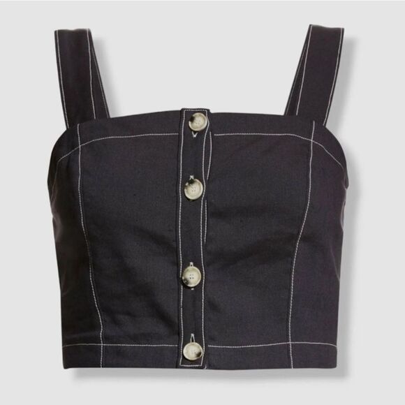 Veronica Beard Tops - Veronica Beard Tiffany Linen Button-Front Crop Top NWT XL $298 NAVY BLUE